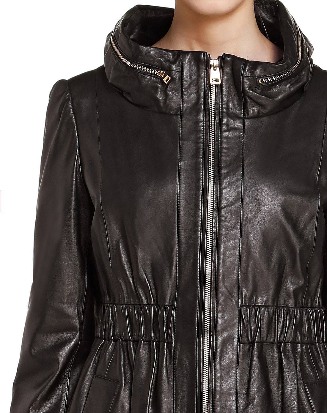 黑色时尚潮流长袖中长款皮衣