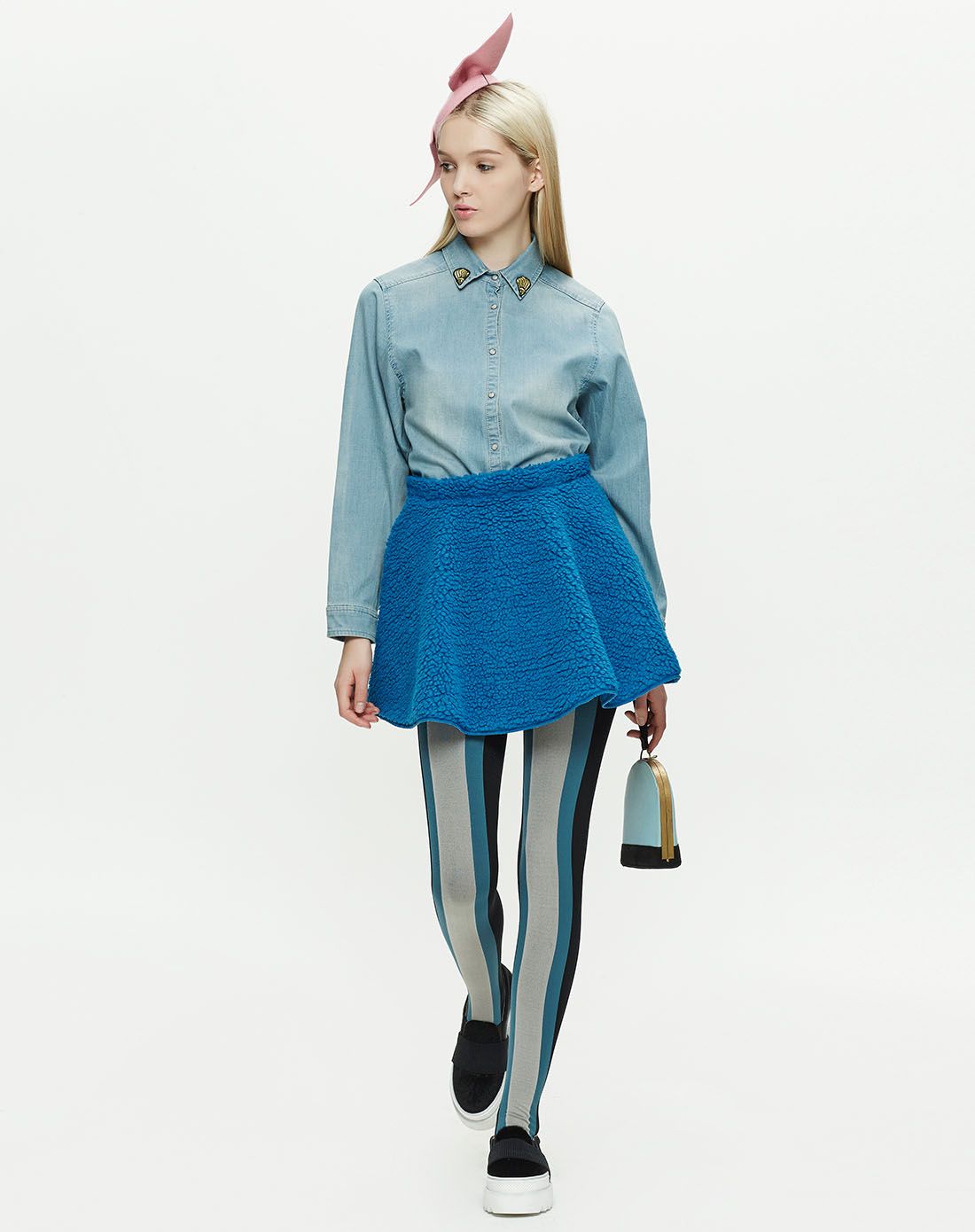 时尚仿羊羔绒廓形a字裙