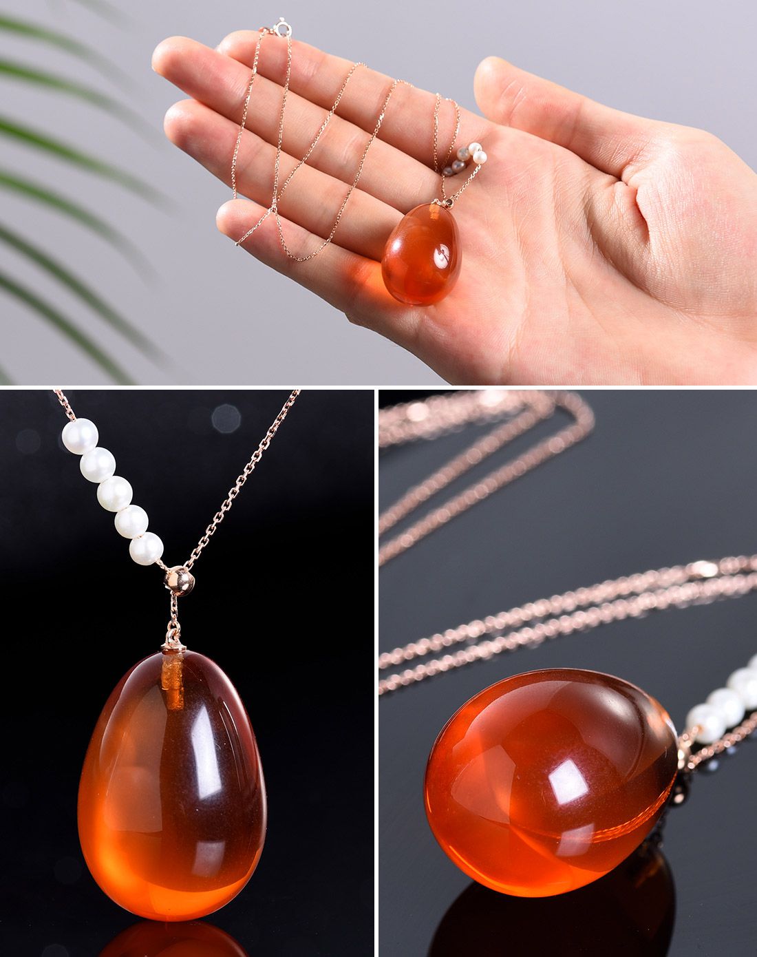 宝蒂娜 18k金镶嵌天然水滴血蜜吊坠含链总重约7.6g