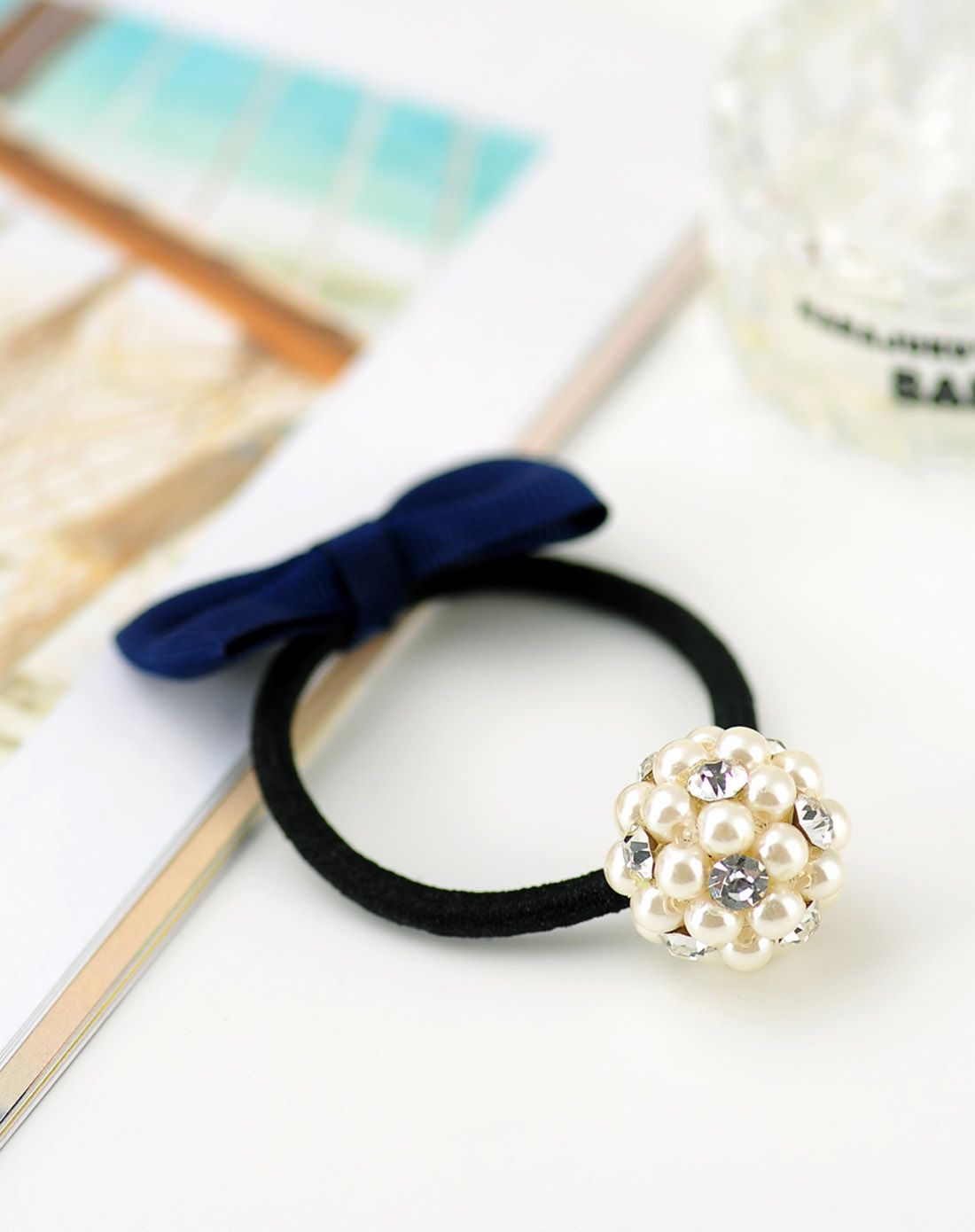 rena chris 蓝白色球形蝴蝶结形发圈