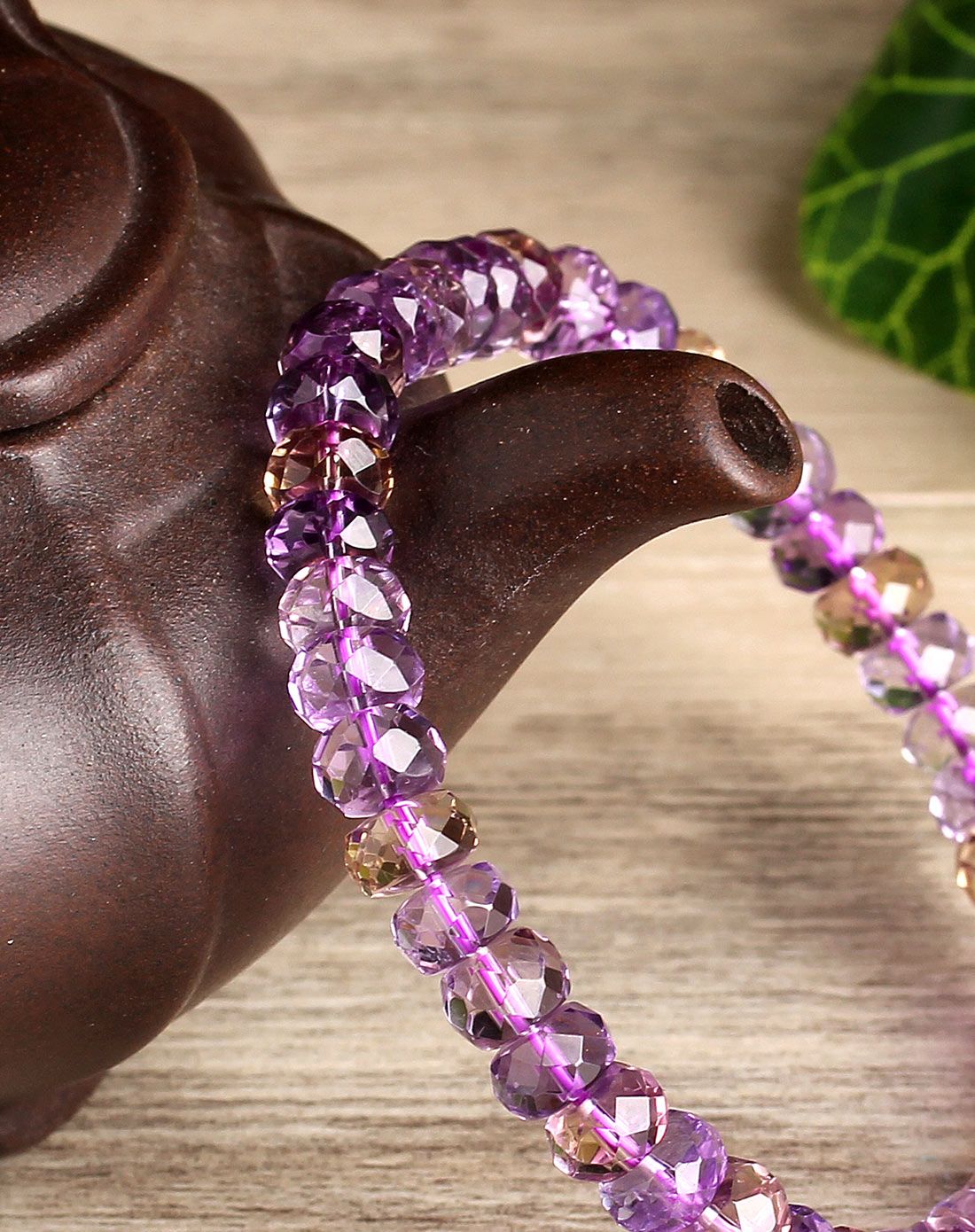 天然紫黄晶手链盘珠刻面约7-7.5mm单圈