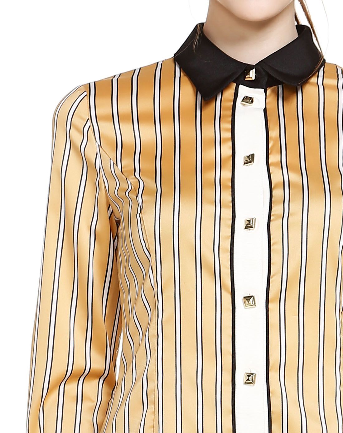 暗金/白色条纹休闲长袖衬衫