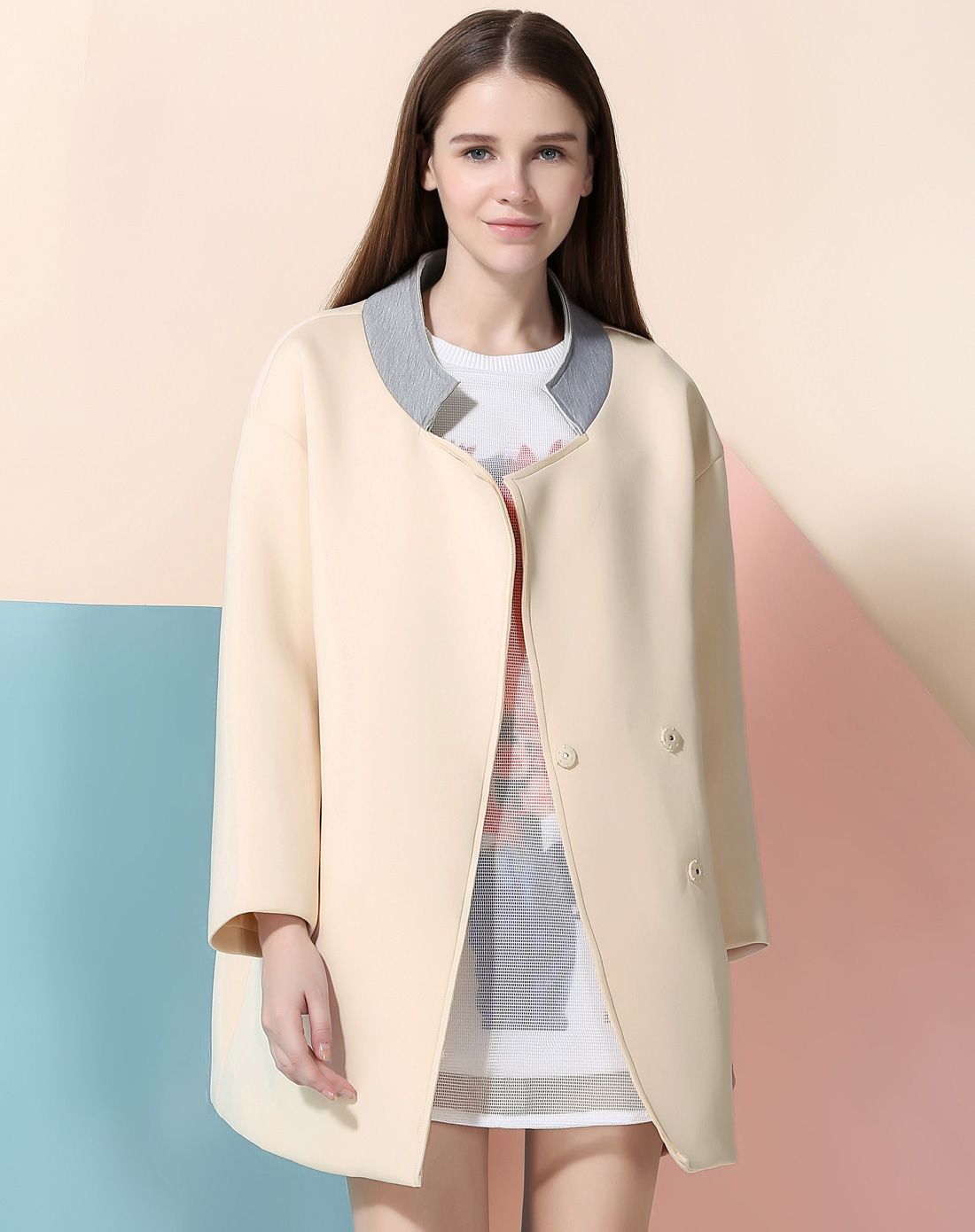 (特惠)时尚纯色直筒利落中长款空气层外套