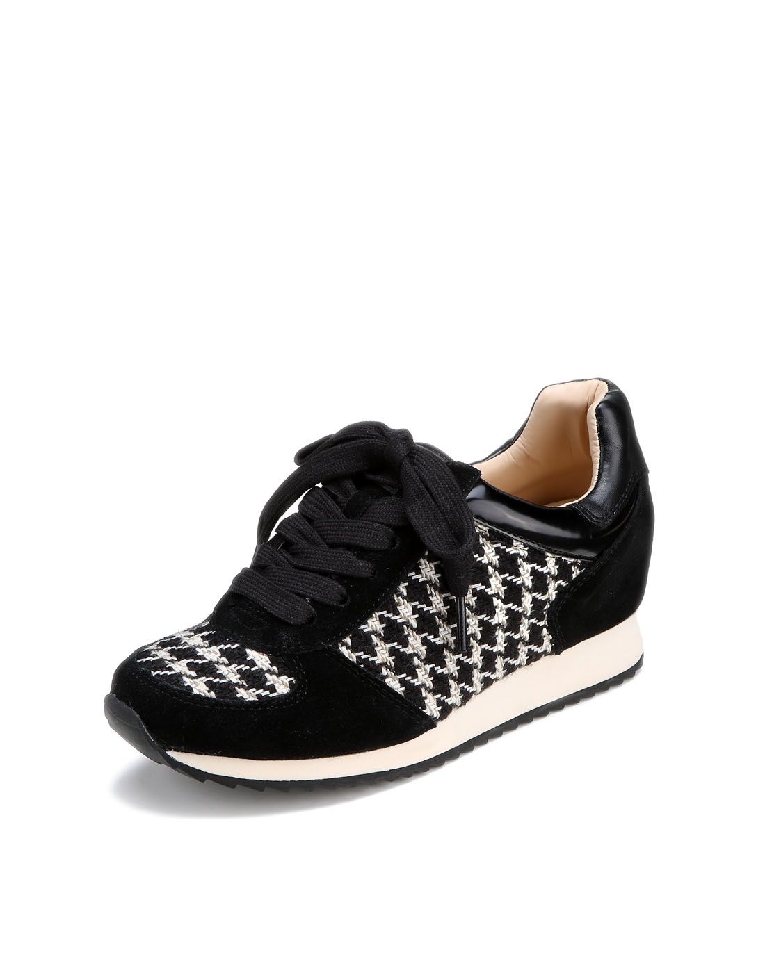 玖熙nine west&enzo angiolini鞋包黑色系带千鸟格纹内增高休闲鞋