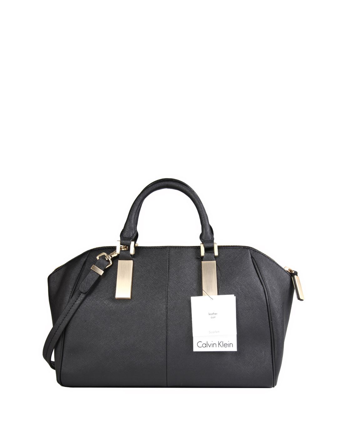 > calvin klein女士黑色纯皮斜挎手提包