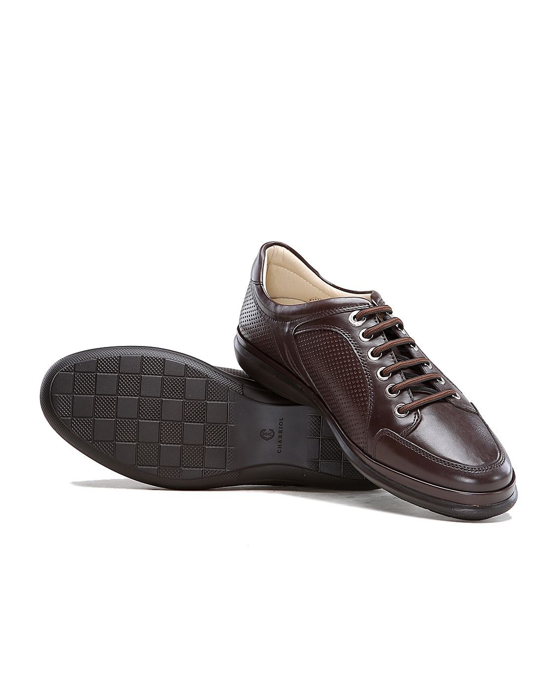 法国夏利豪 棕色牛皮运动休闲单鞋