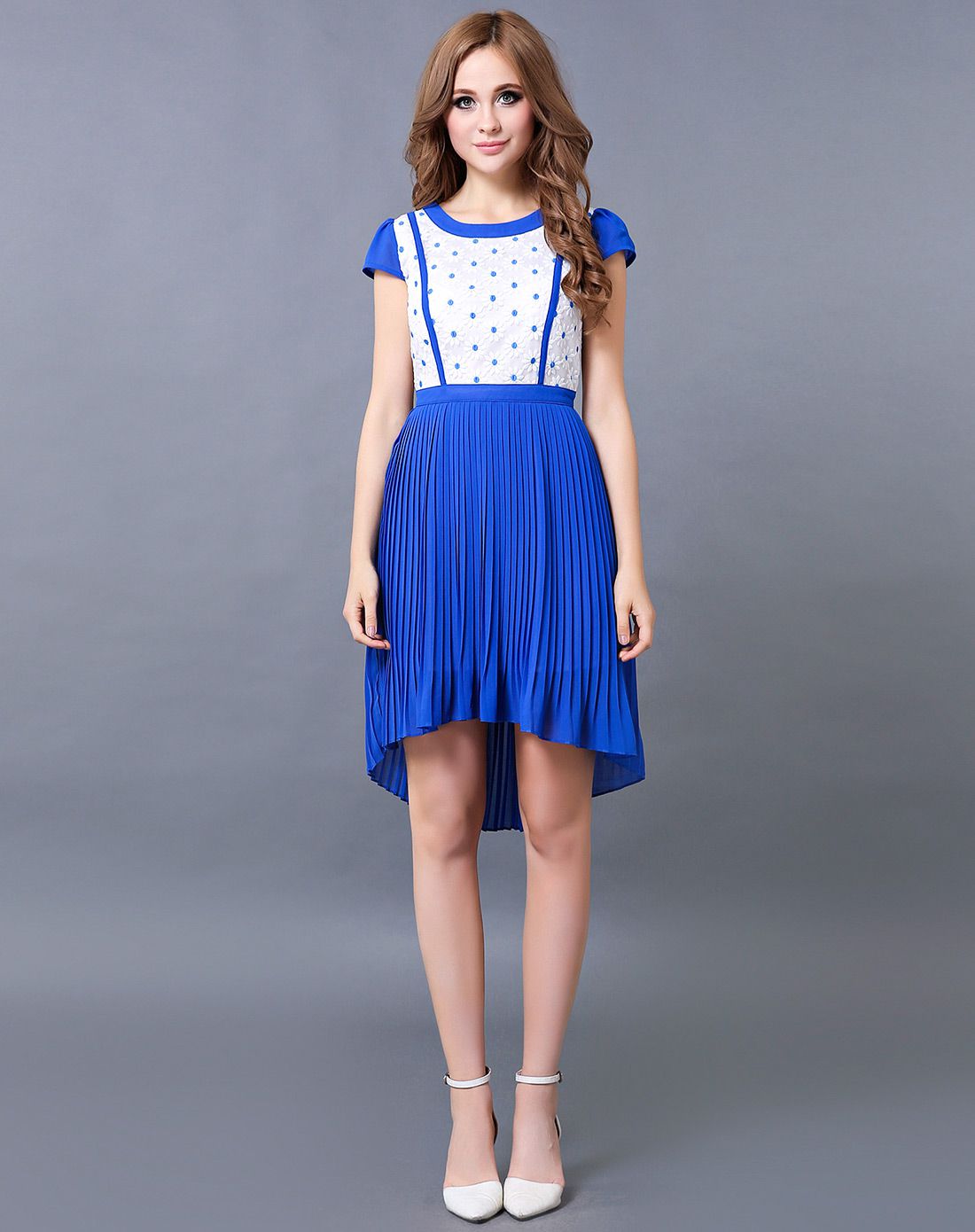 女款宝蓝色拼接连衣裙