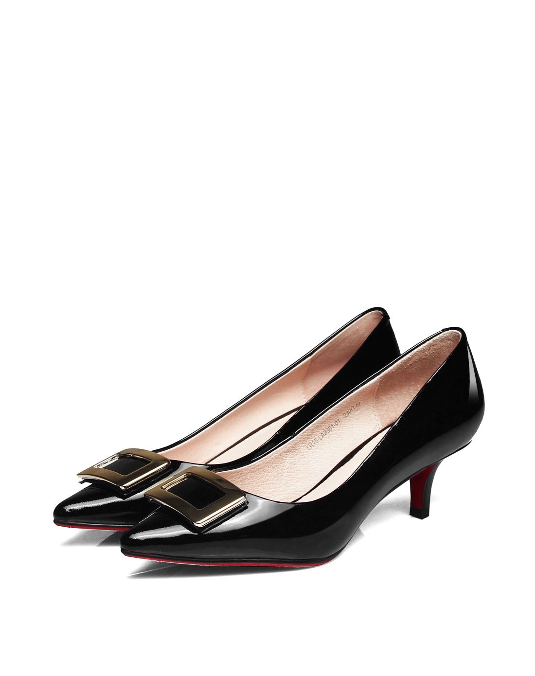 专柜同步黑色牛皮经典方扣尖头鞋