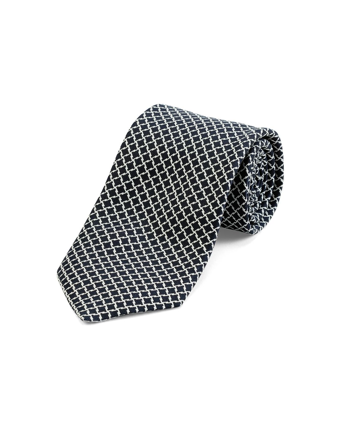 canali男款藏蓝/白色菱格蚕丝领带