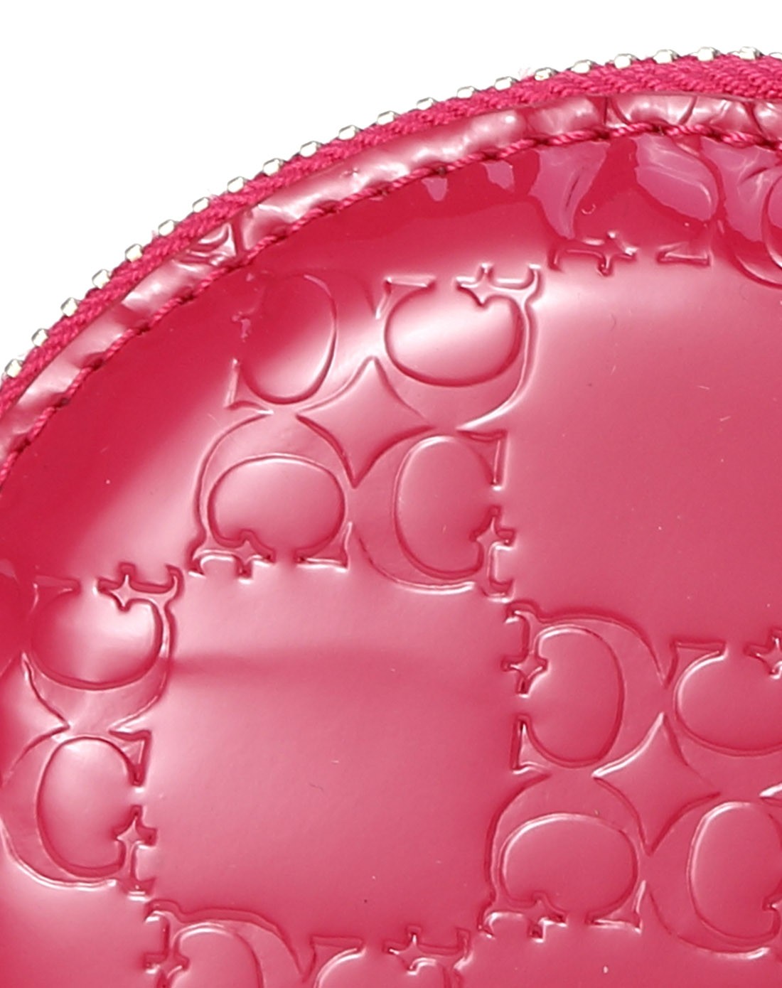 纯美国进口女款玫红色牛皮链条圆形零钱包钥匙扣包,贝壳式开合