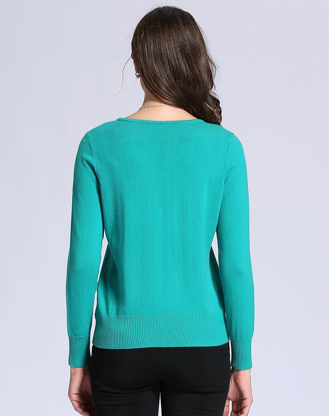 100%超细美丽诺羊毛艳绿色平板低圆领打底衫