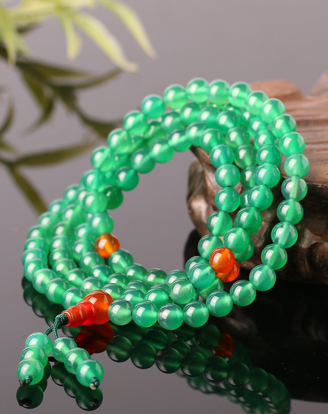 女款3a级巴西天然绿玛瑙佛珠附证书