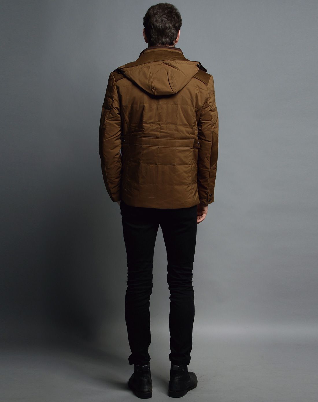 男式深卡其休闲短款羽绒服