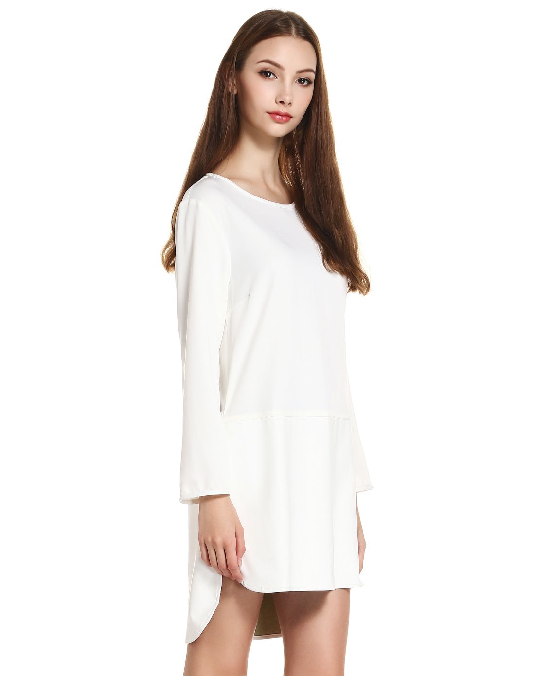 izzue白色简约素雅长袖连衣裙