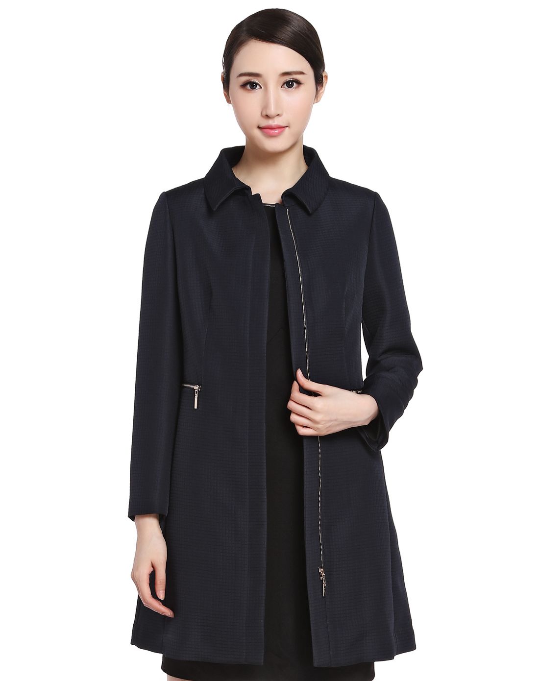 藏蓝色时尚长袖风衣