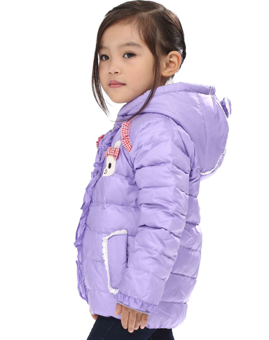 女童紫色保暖羽绒服