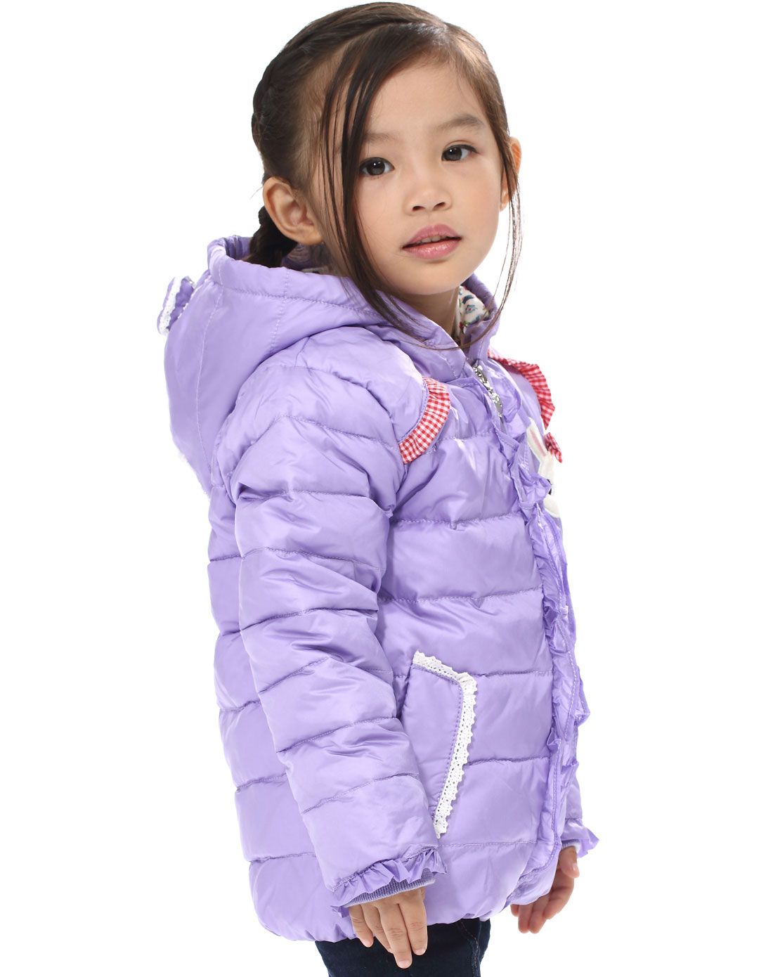 女童紫色保暖羽绒服
