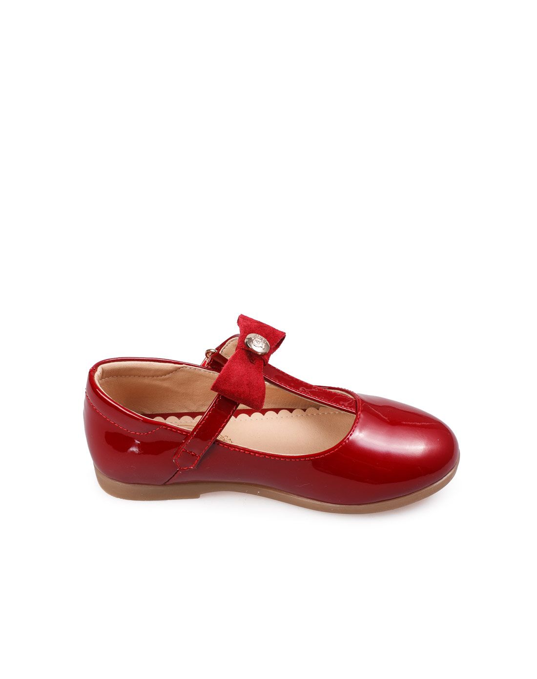 女童韩版大红皮鞋