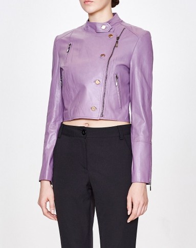 丁香紫色绵羊皮短款单皮衣