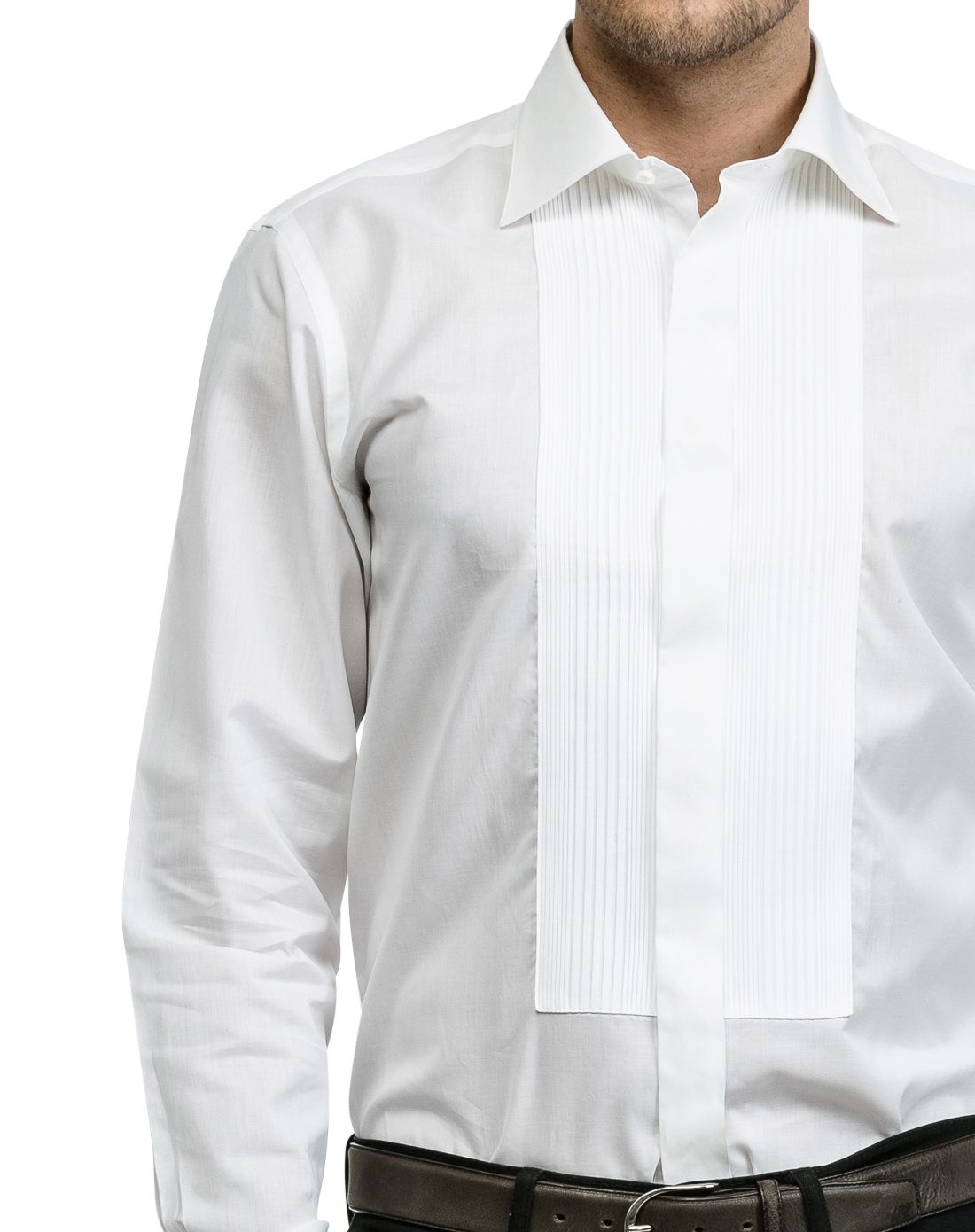 canali男款白色荷叶边前襟纯棉衬衫