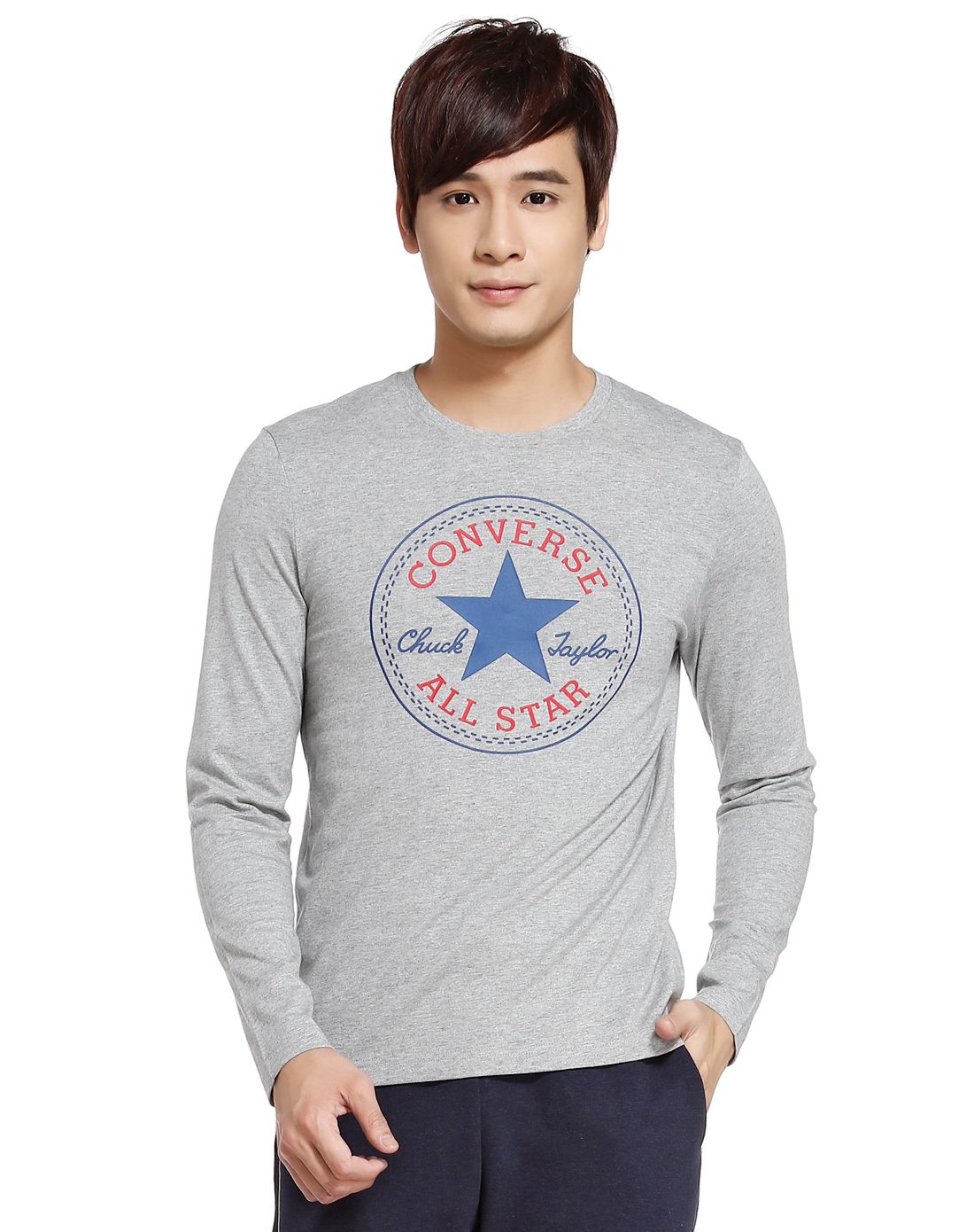 纯棉 男款灰色运动长袖t恤