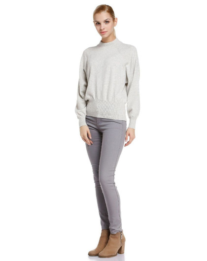 鹿王羊绒king deer男女装浅灰白色羊绒半高领斜肩高