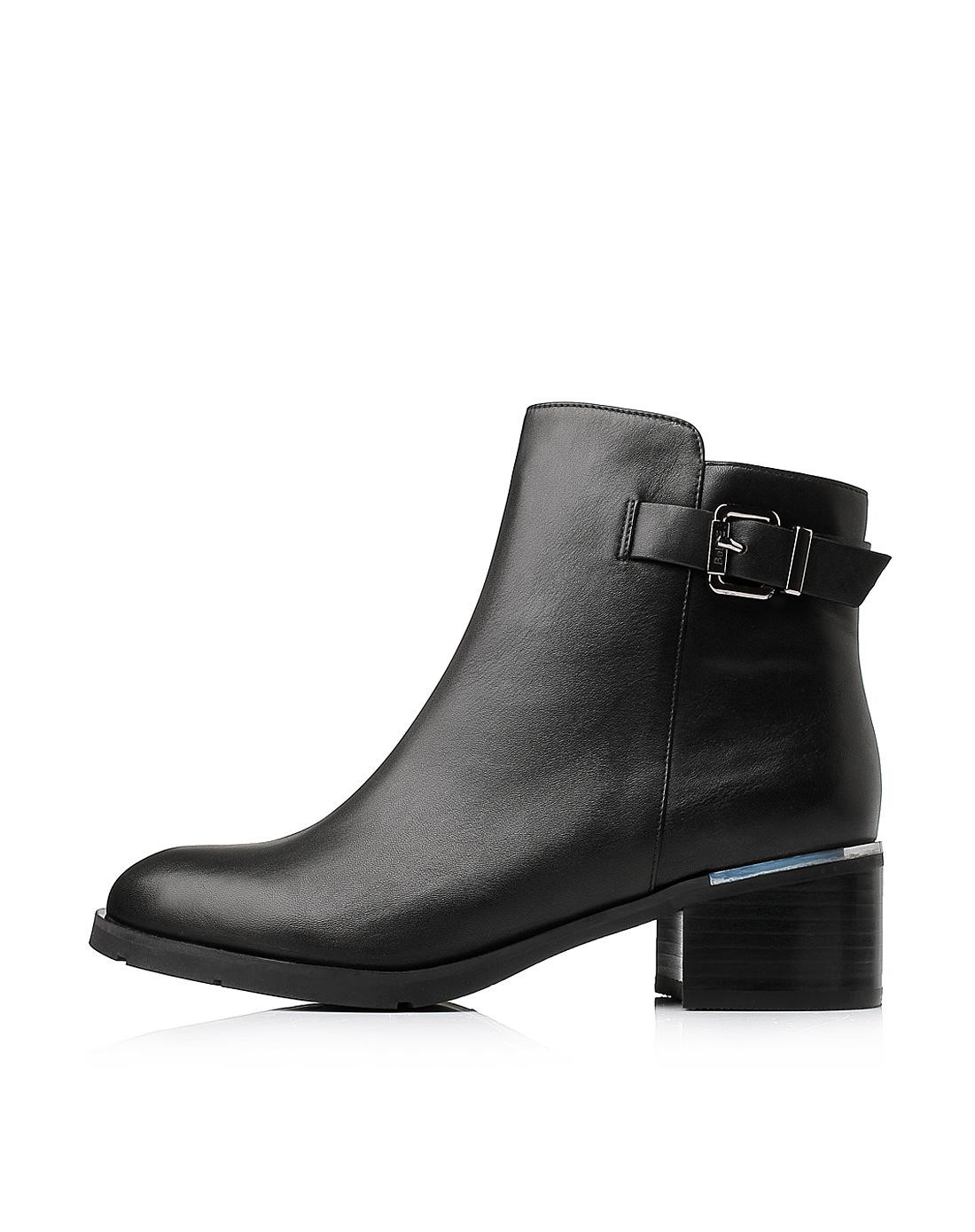 belle百丽冬季牛皮革女靴bjh41dd5黑色