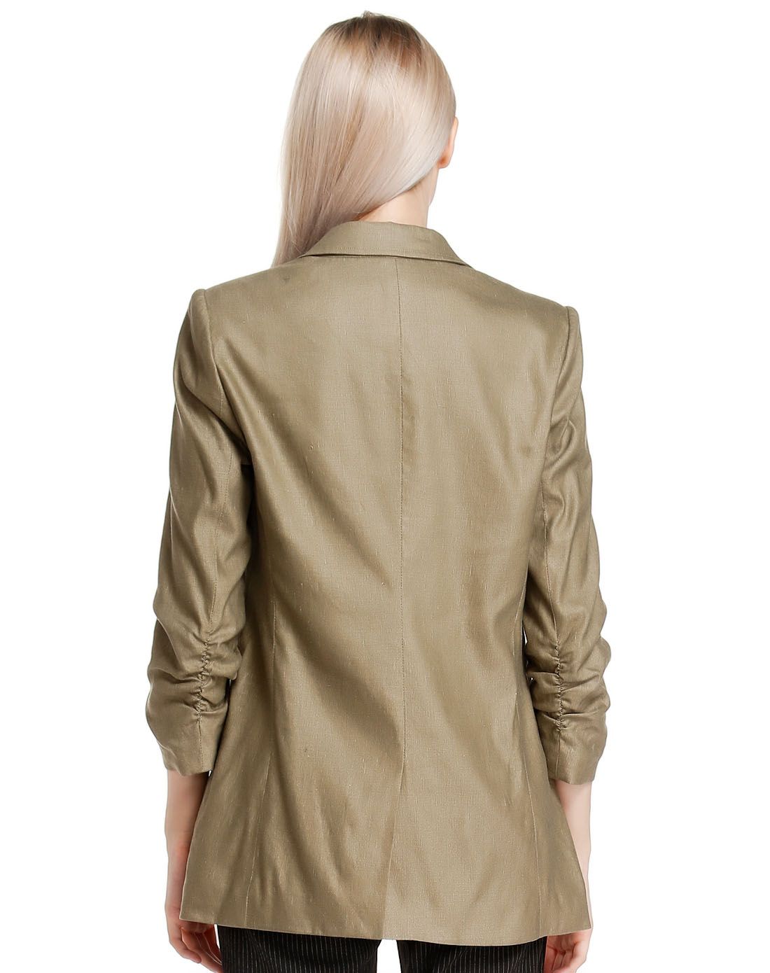 浅橄榄绿色休闲风格通勤长袖外套