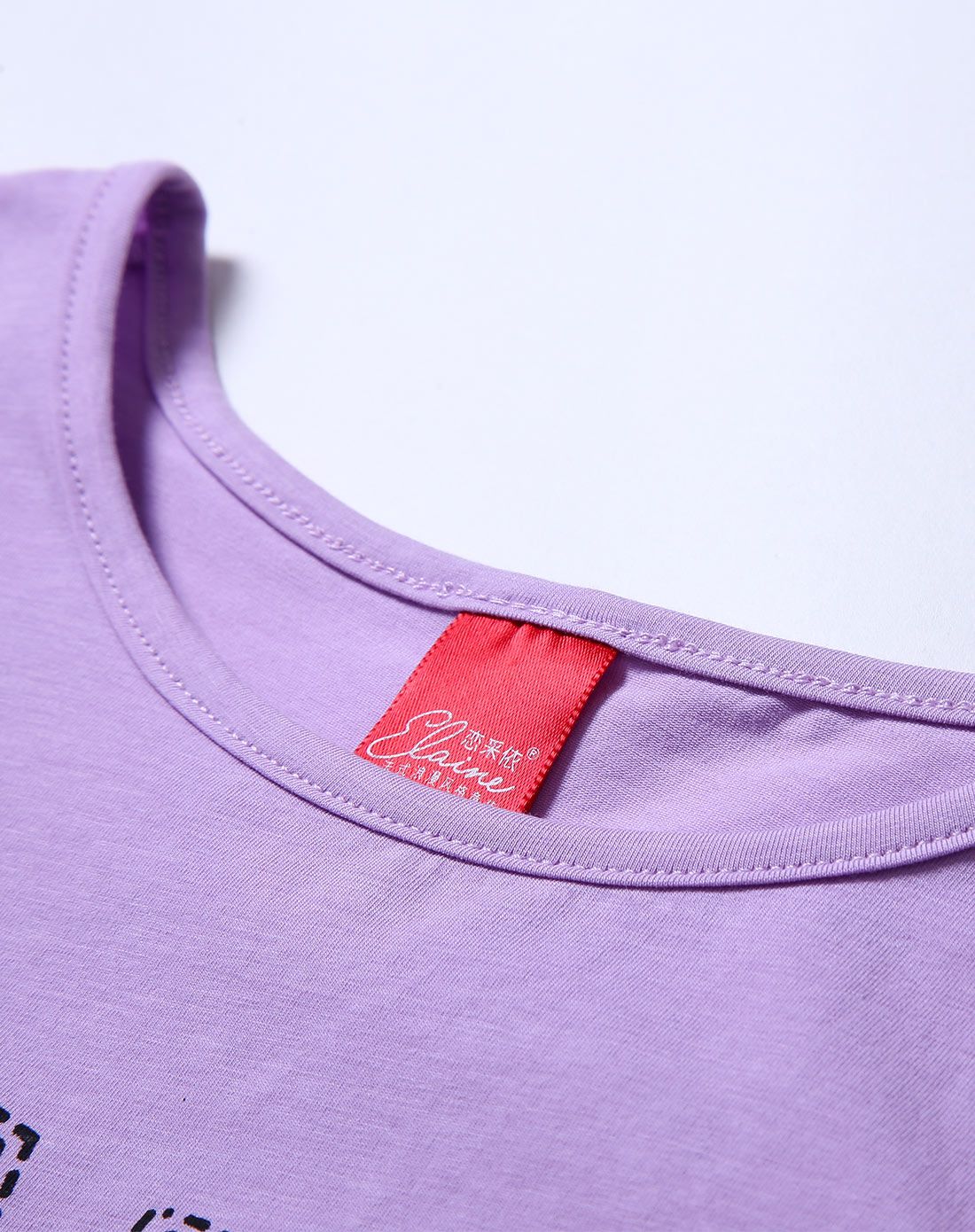 女童浅紫色 白色蕾丝时尚印花蕾丝套装