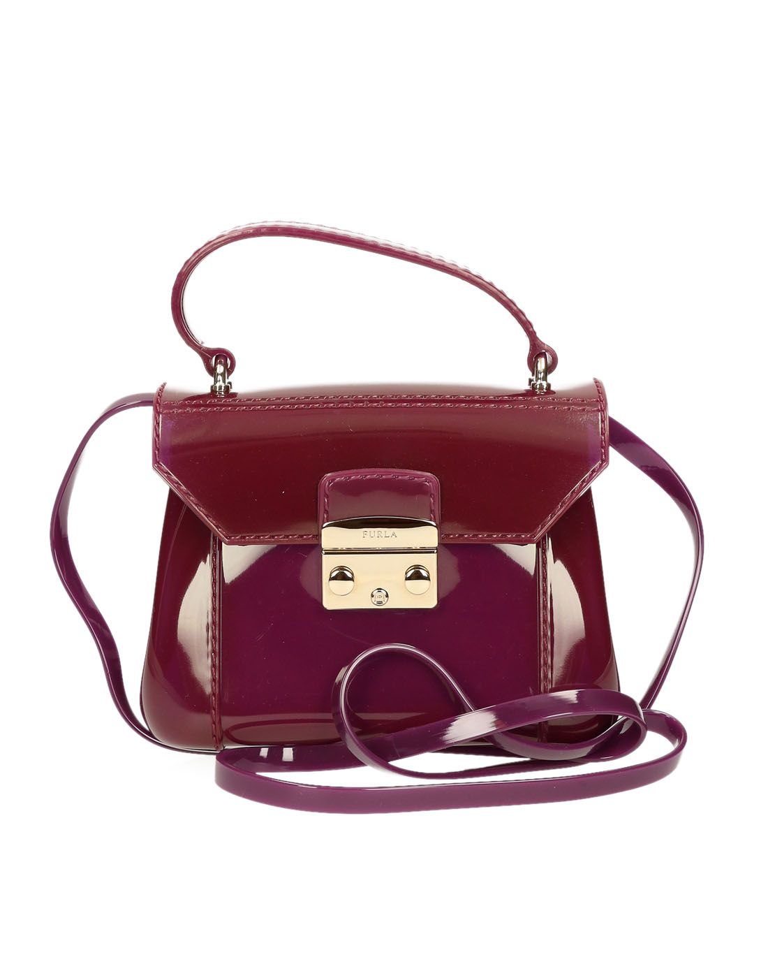 furla酒红色手提经典mini果冻包