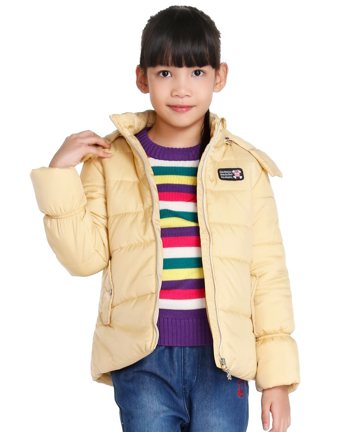 女童金色冬季新款运动保暖长袖棉服