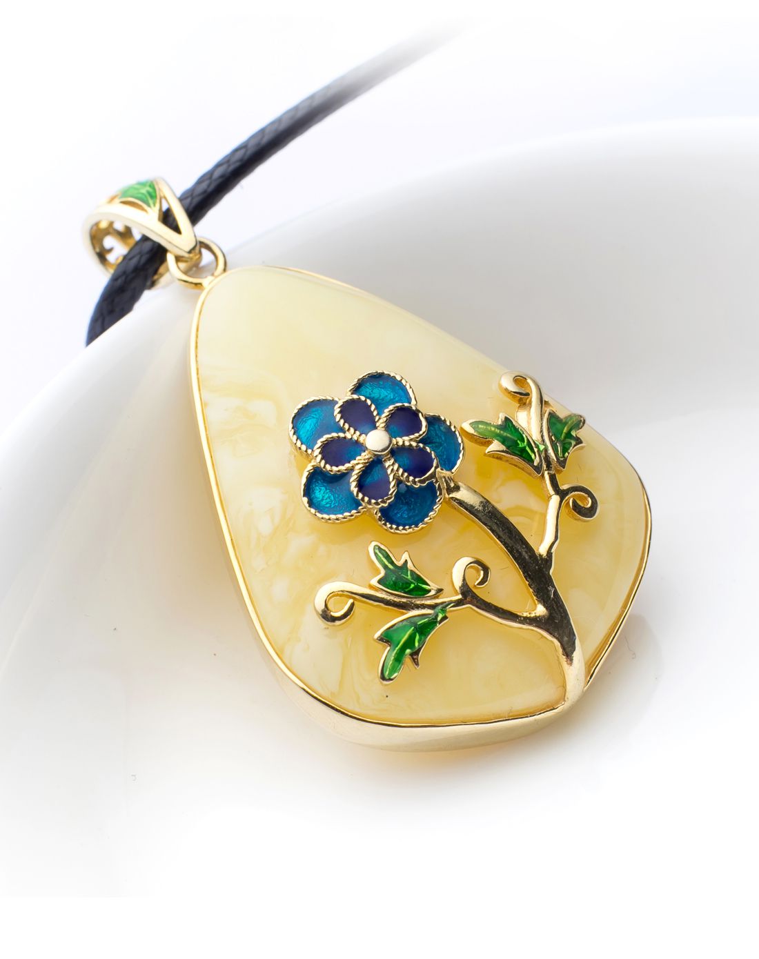 一念七宝 鸟语花香 9.63g 景泰蓝镶嵌琥珀吊坠(附证书)