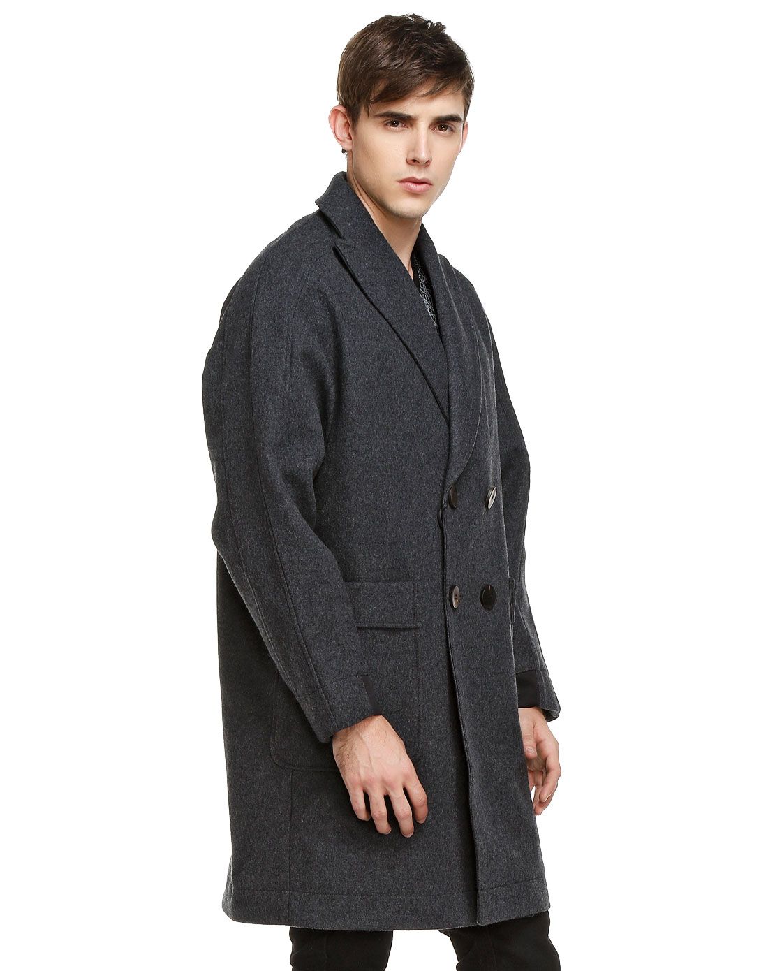 深灰色欧美绅士风长袖大衣