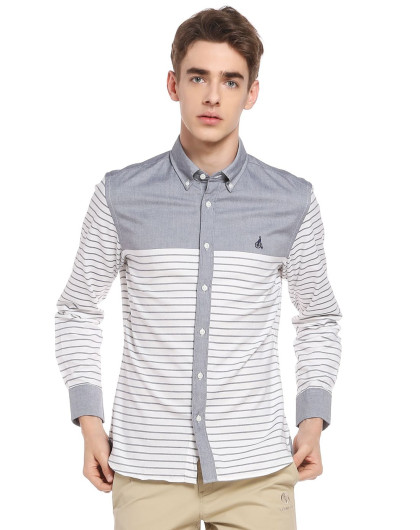 男士藏青色海军条纹长袖衬衫