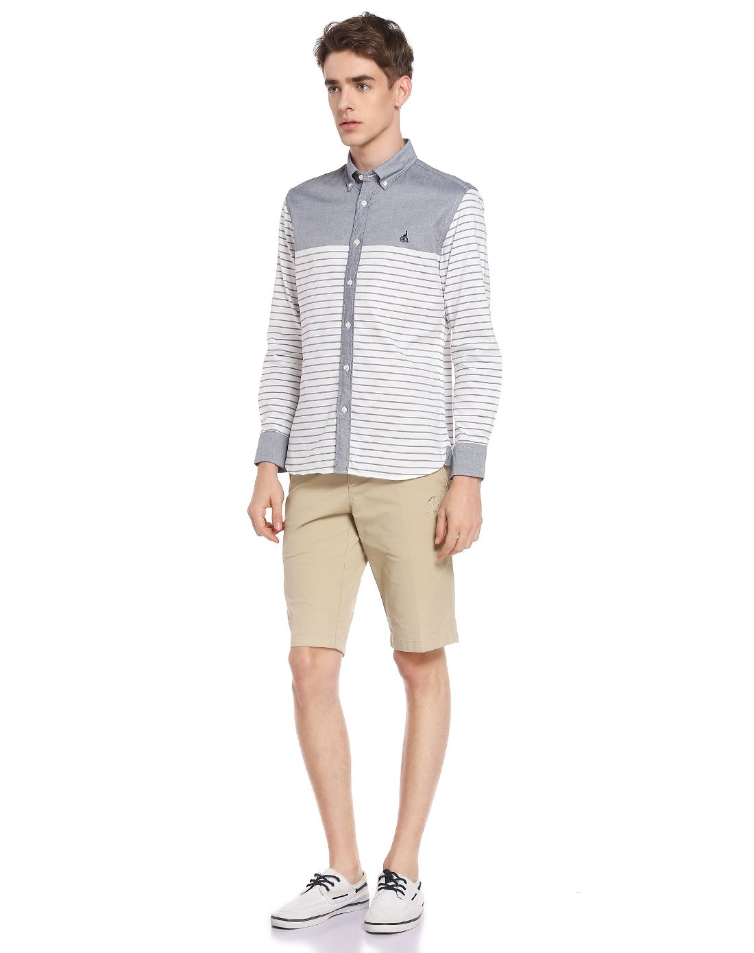 男士藏青色海军条纹长袖衬衫