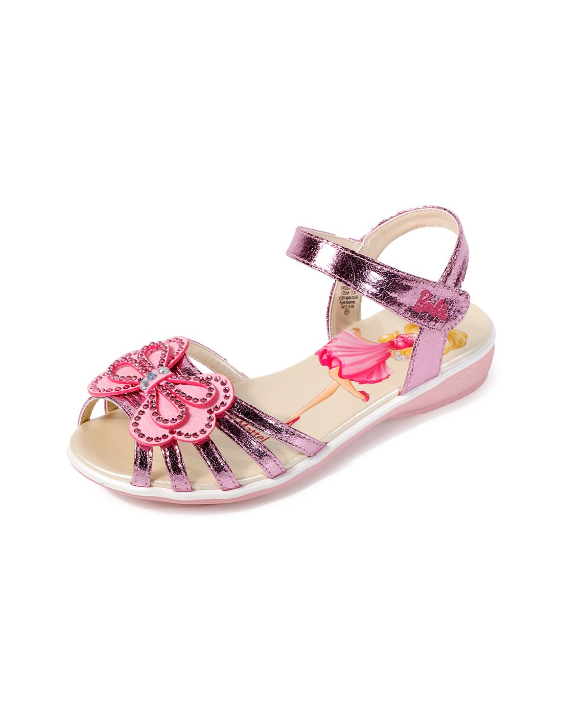 芭比barbie女童童鞋专场芭比女童粉色亮皮钻扣蝴蝶结凉鞋yroda1666k1