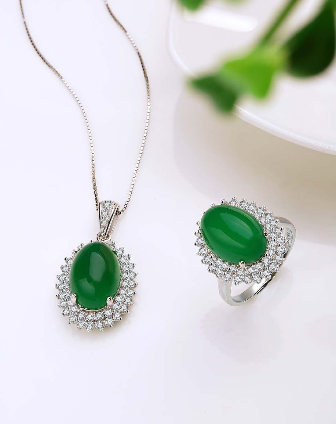 天然玉髓项链戒指2件套