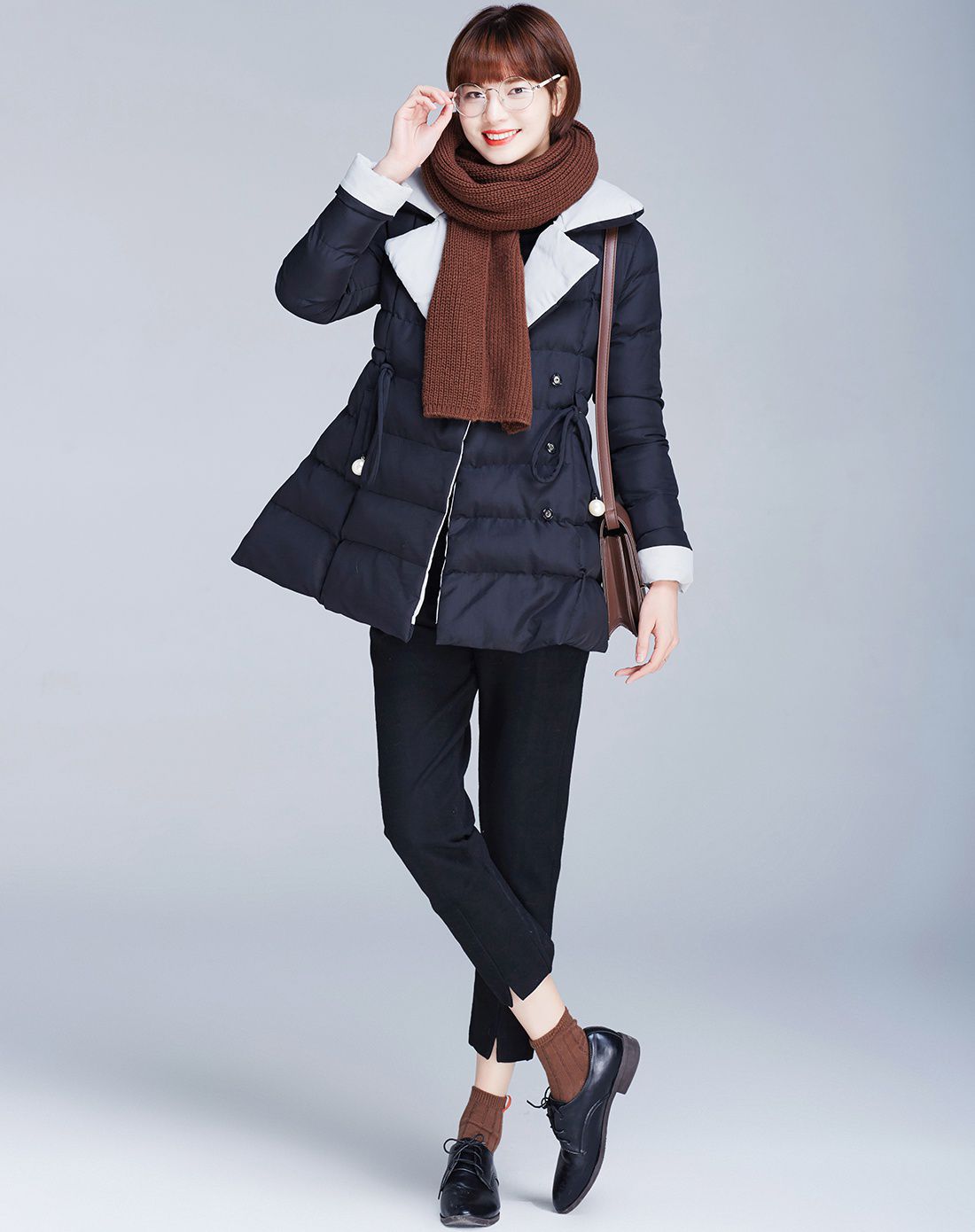 krseed韩风原创设计师大翻领短款棉衣黑色h3132mf02_唯品会