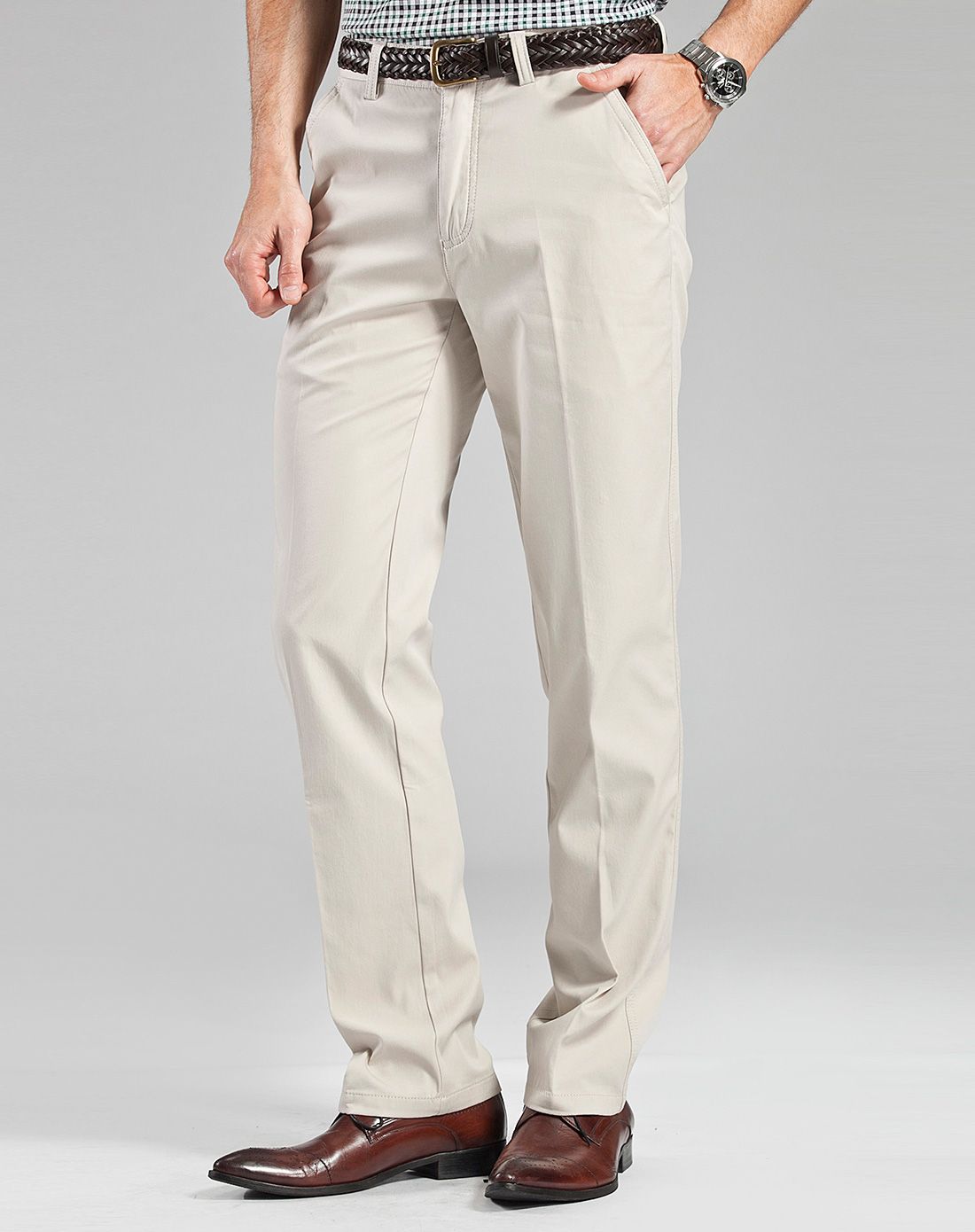 浅卡其色商务斯文休闲裤