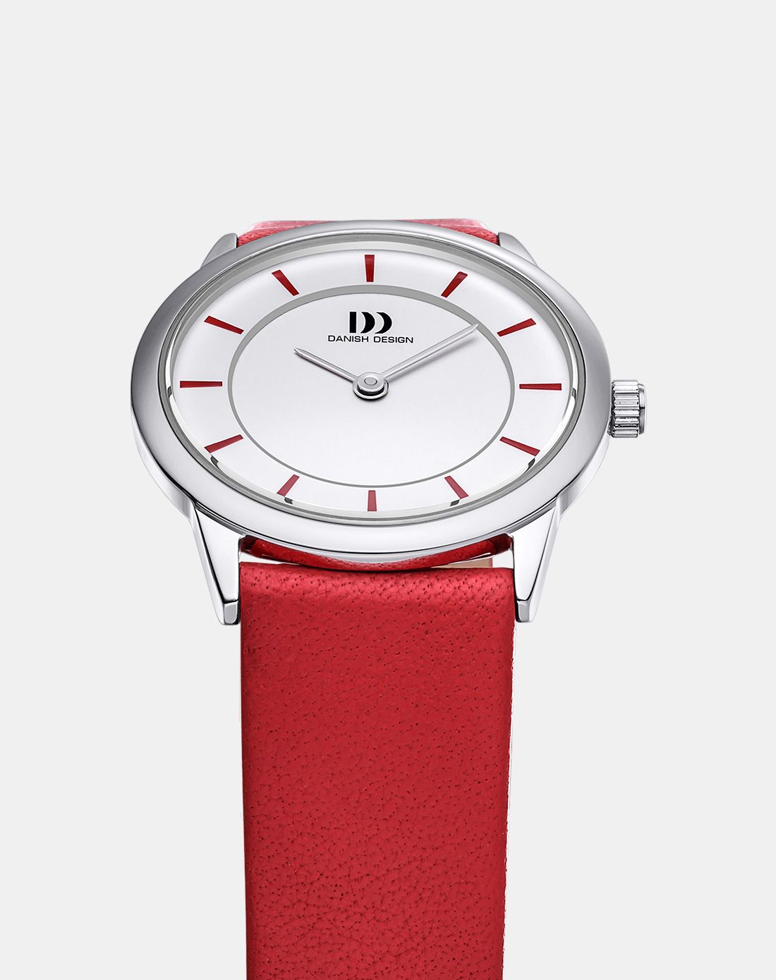 danishdesign 优雅红色真皮表带石英女表