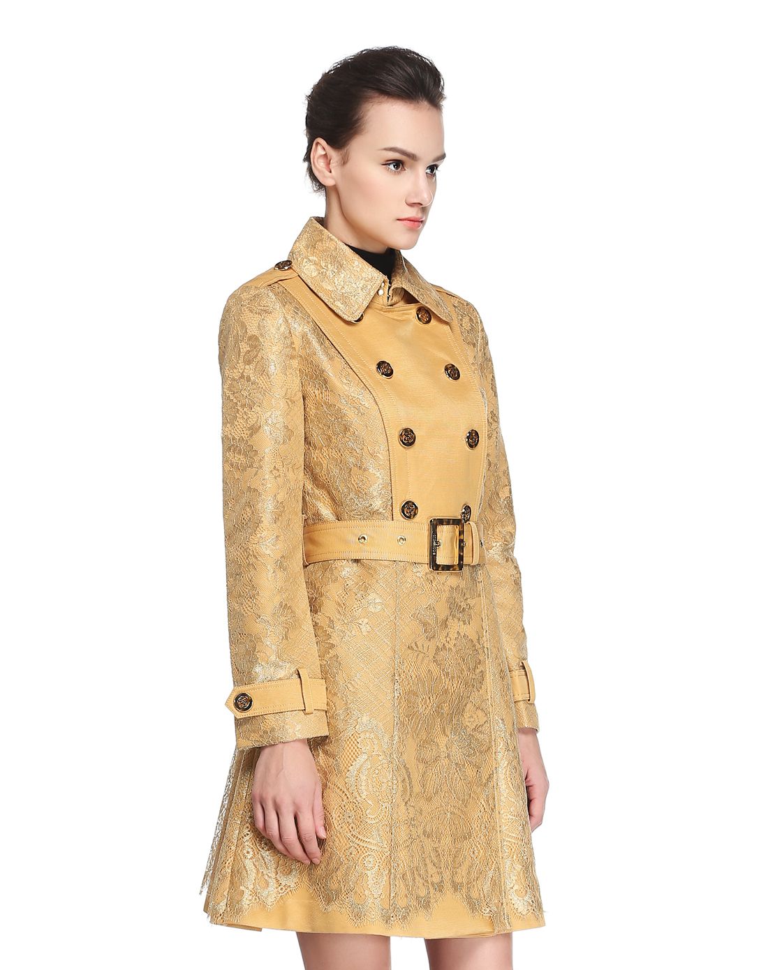 金黄色优雅斯文长袖大衣