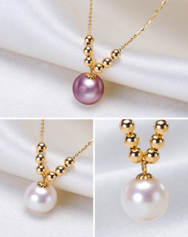 水年华 18k黄金镶正圆珍珠项链