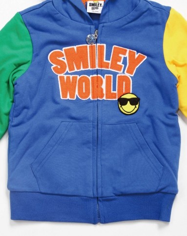 保暖精选童装混合-smileyworld男女男童时尚撞色宝蓝针织长袖附帽夹里