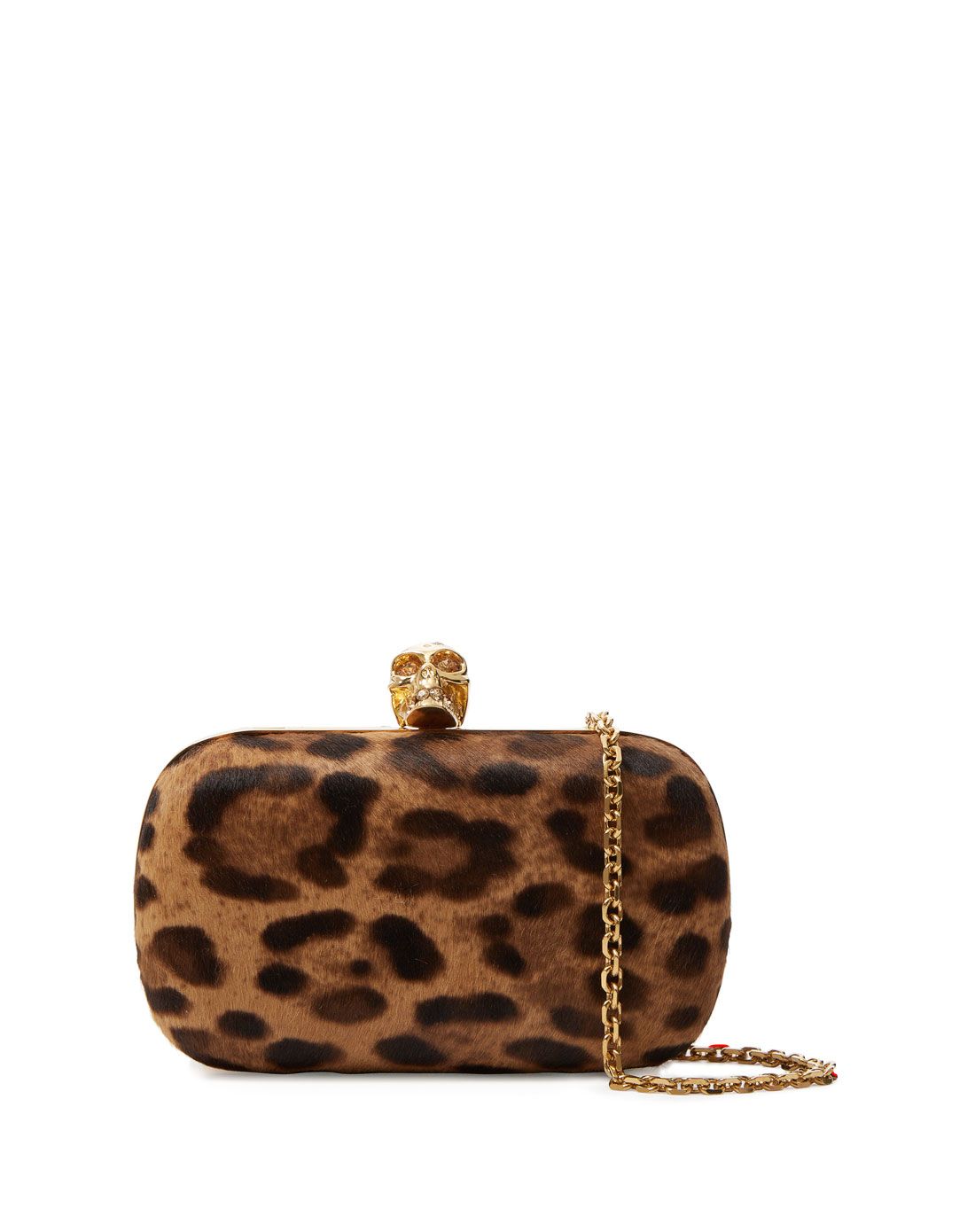 > alexander mcqueen豹纹骷髅头锁扣手拿包