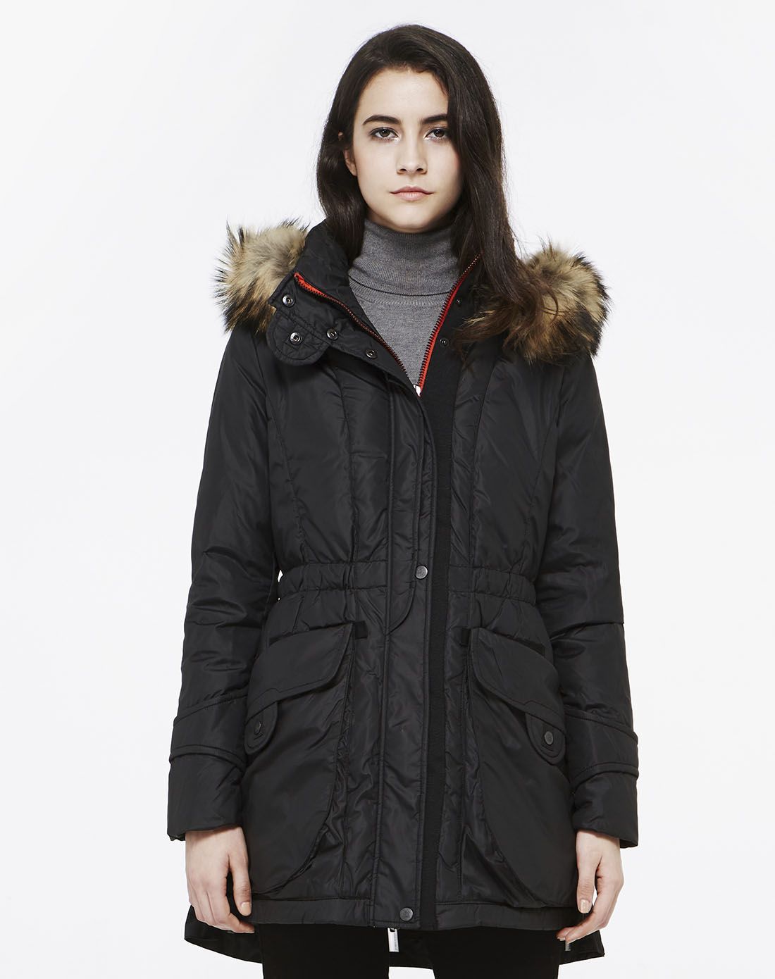 女新黑格尔女装中长款羽绒服