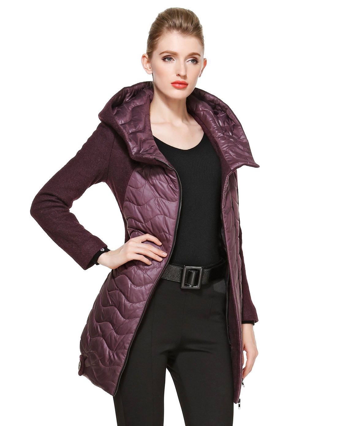 丹尼爱特daniel hechter女装专场 紫色连帽简约长袖棉服