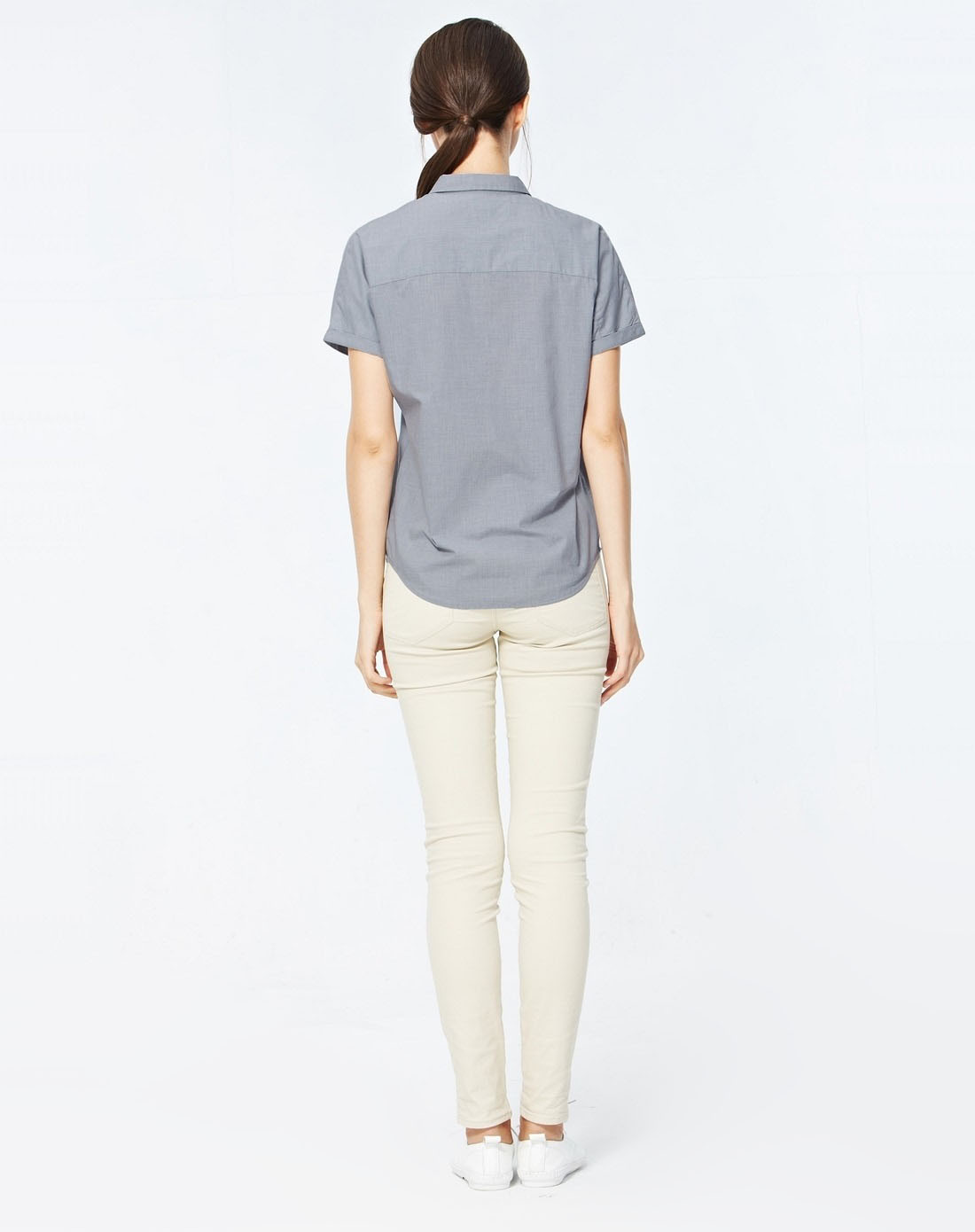 云雾蓝 简约素色和服袖短袖衬衫