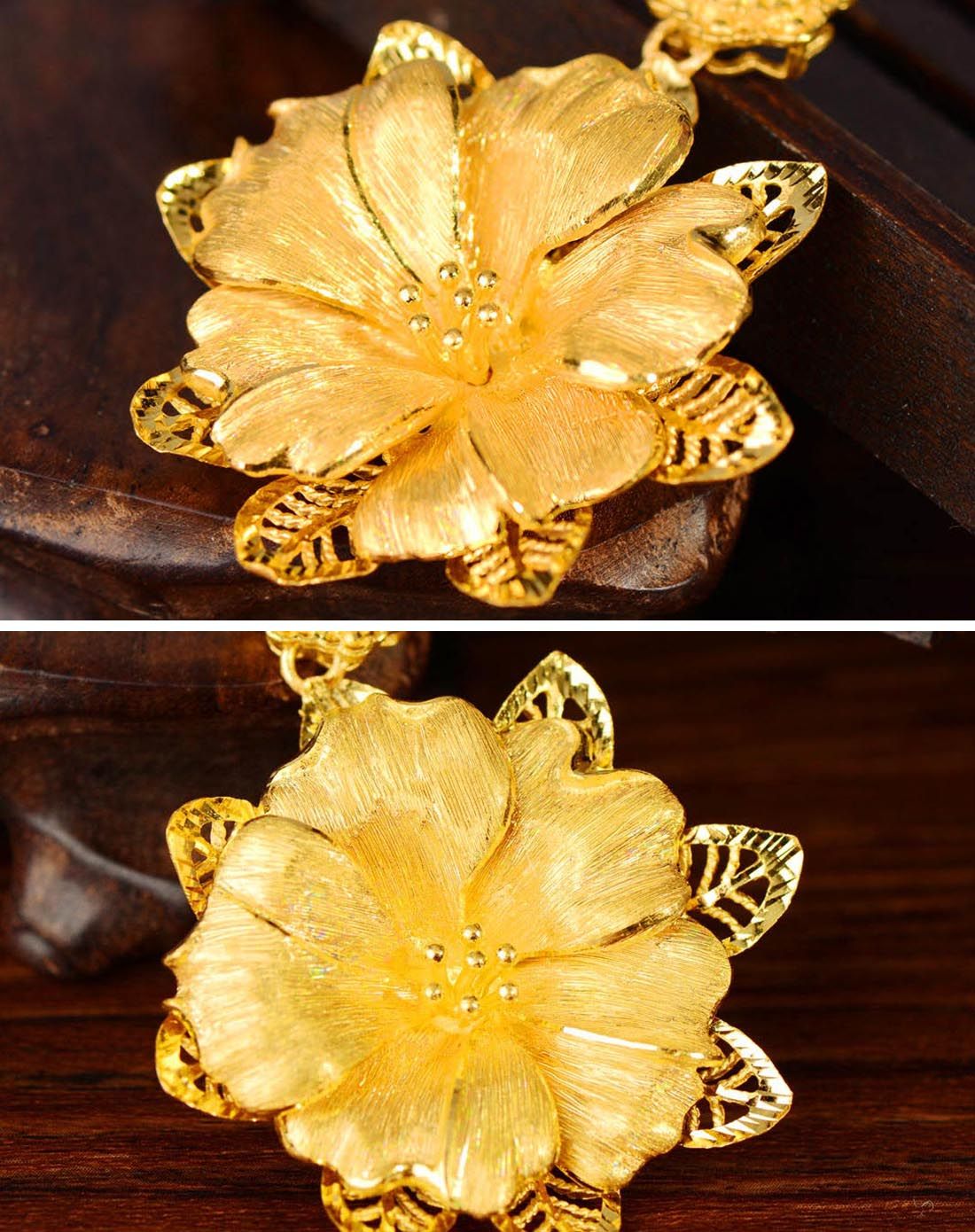 足金黄金吊坠拉丝大小花(约26.6克)不含链