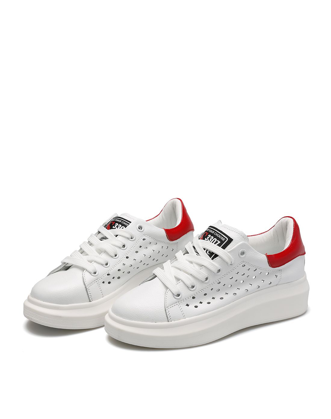 2016新款 白/红头层牛皮网格透气小白鞋