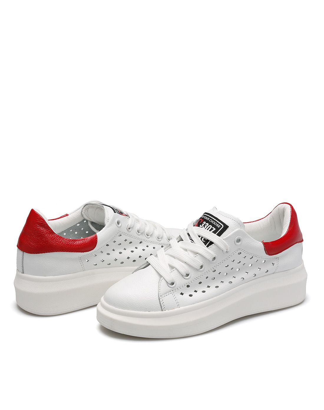 2016新款 白/红头层牛皮网格透气小白鞋